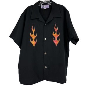 Casino Wear Flame Fire Shirt Black Short Sleeve Real Pimps Physchobilly Mens 2X